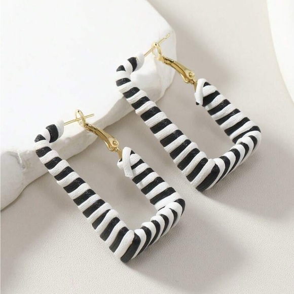 ✨NEW Striped Black and White Earrings - Picture 2 of 5